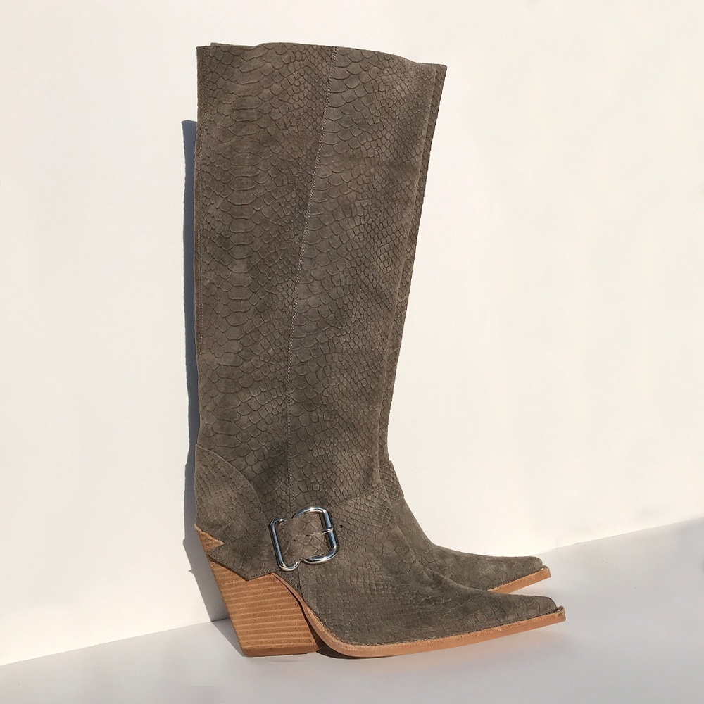 Gray Suede Knee High Boots